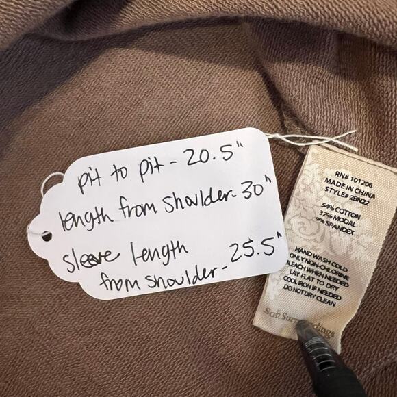 Soft Surroundings Cowl Neck Tan Brown Pullover Tunic Sweatshirt Size Medium - Picture 8 of 8